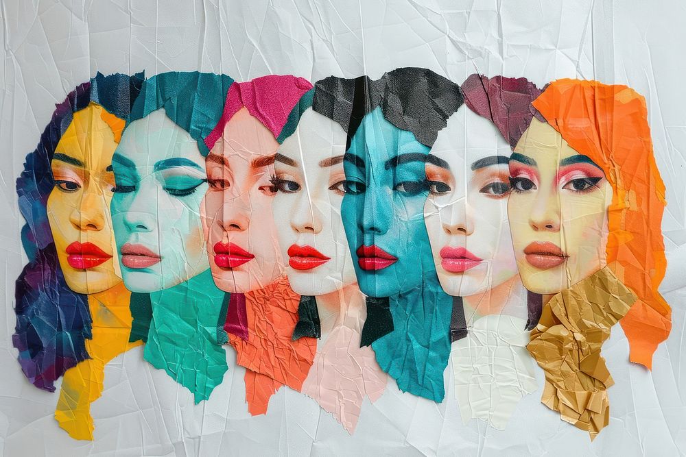 Group of woman art painting collage.