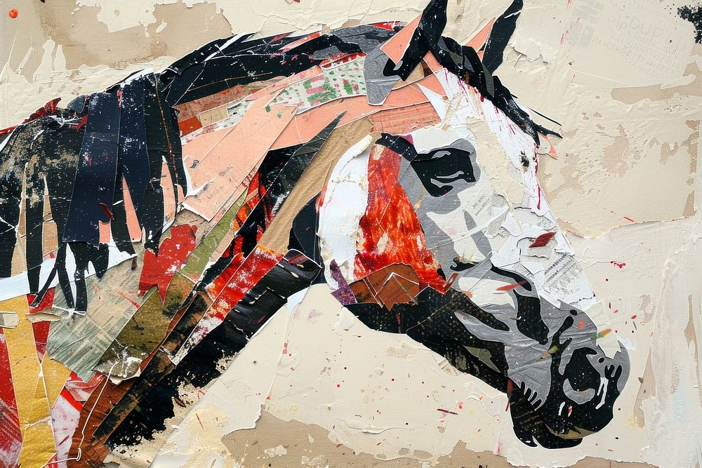 Art painting collage horse.