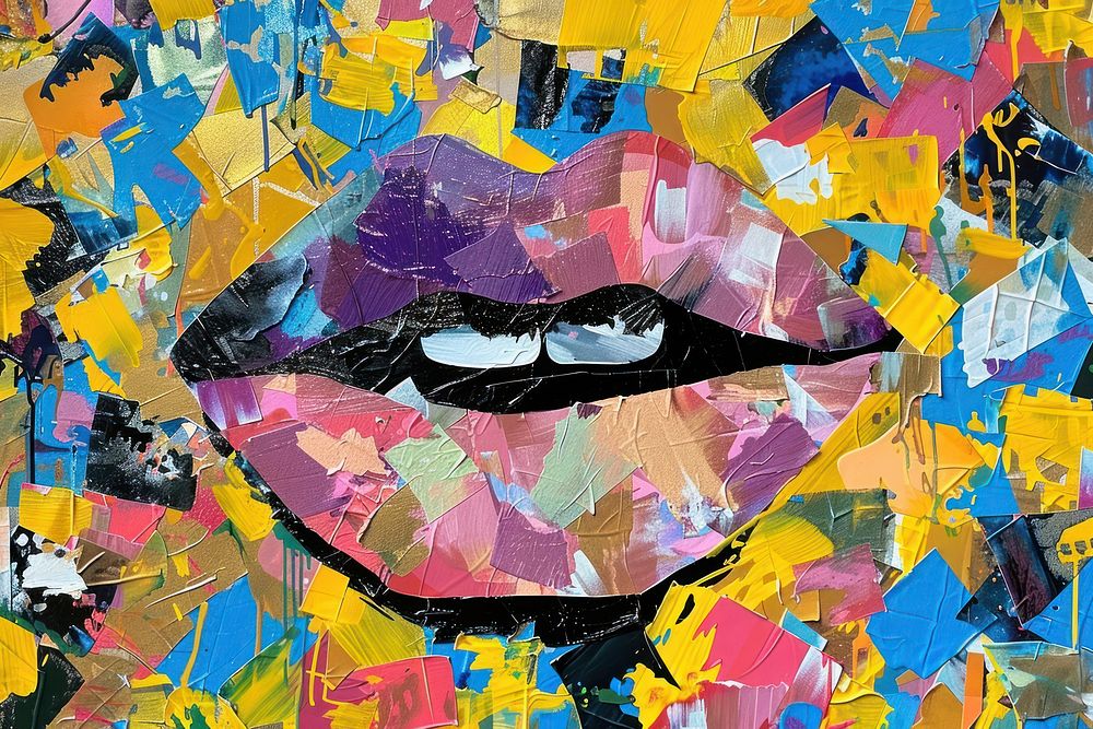 Lips collage art painting.