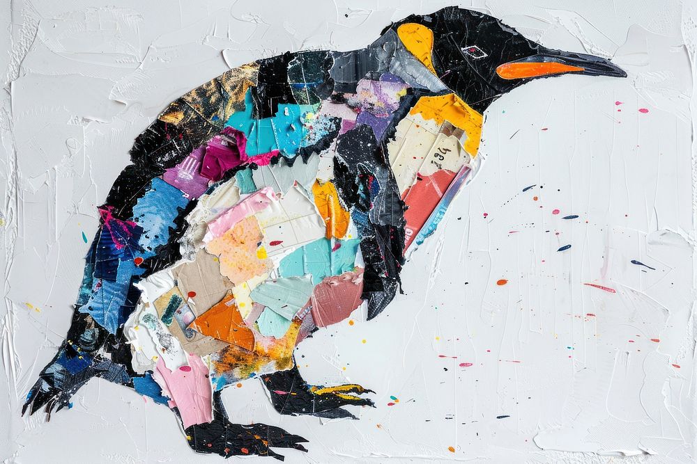 Art painting penguin collage.