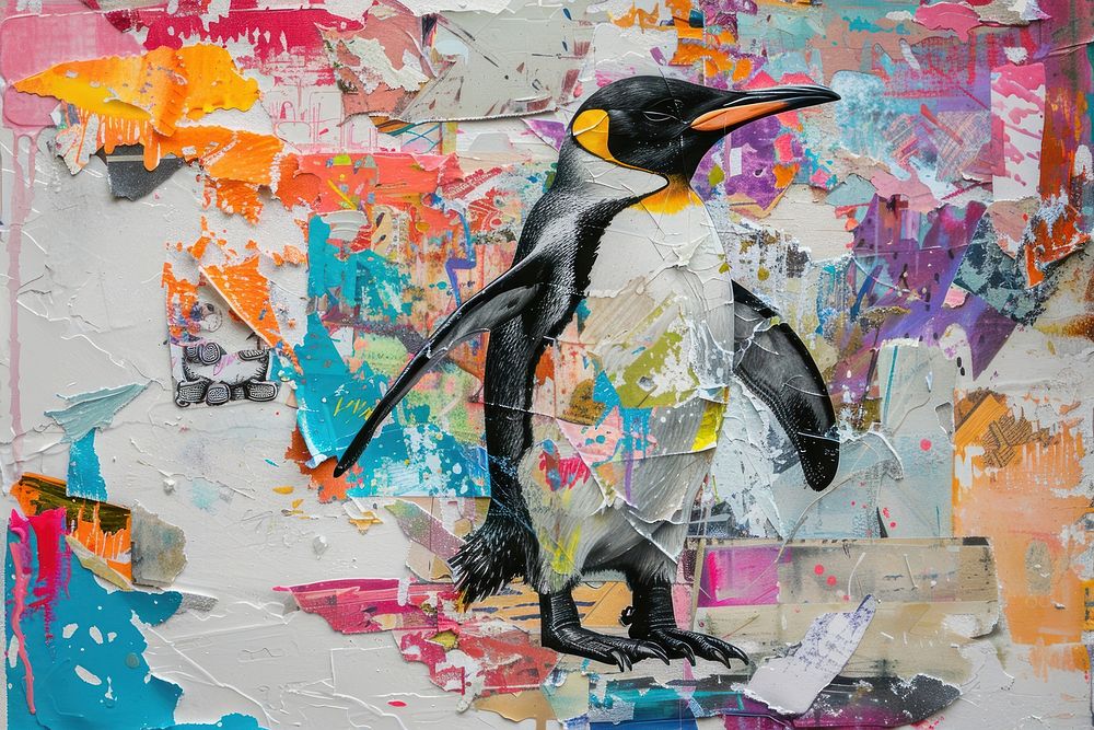 Penguin art painting collage.
