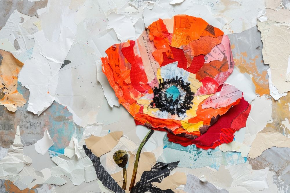 Poppy art painting collage.