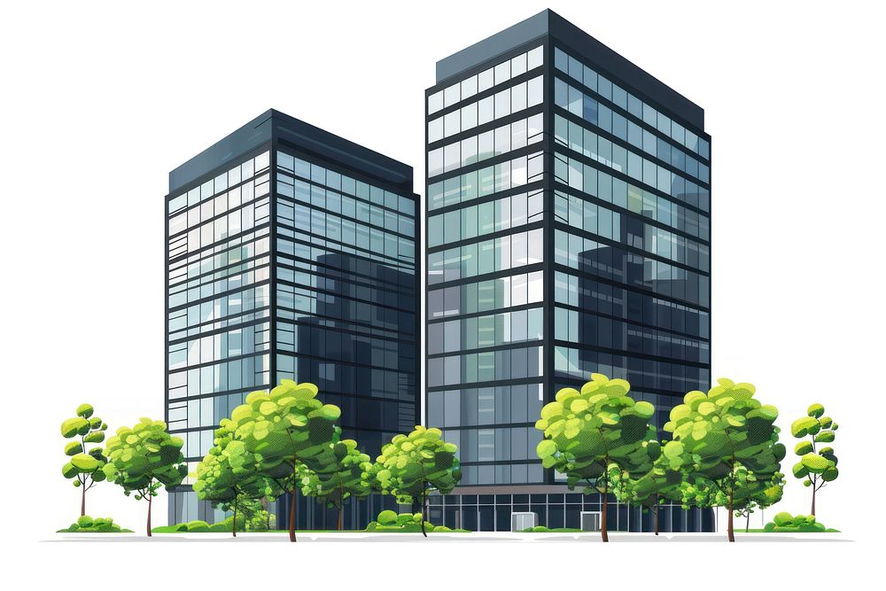 Office vector buildings in perspective view architecture facade plant.