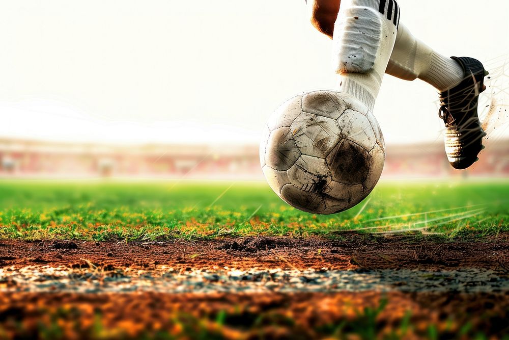 Football or Soccer player foot kicking stadium sports.