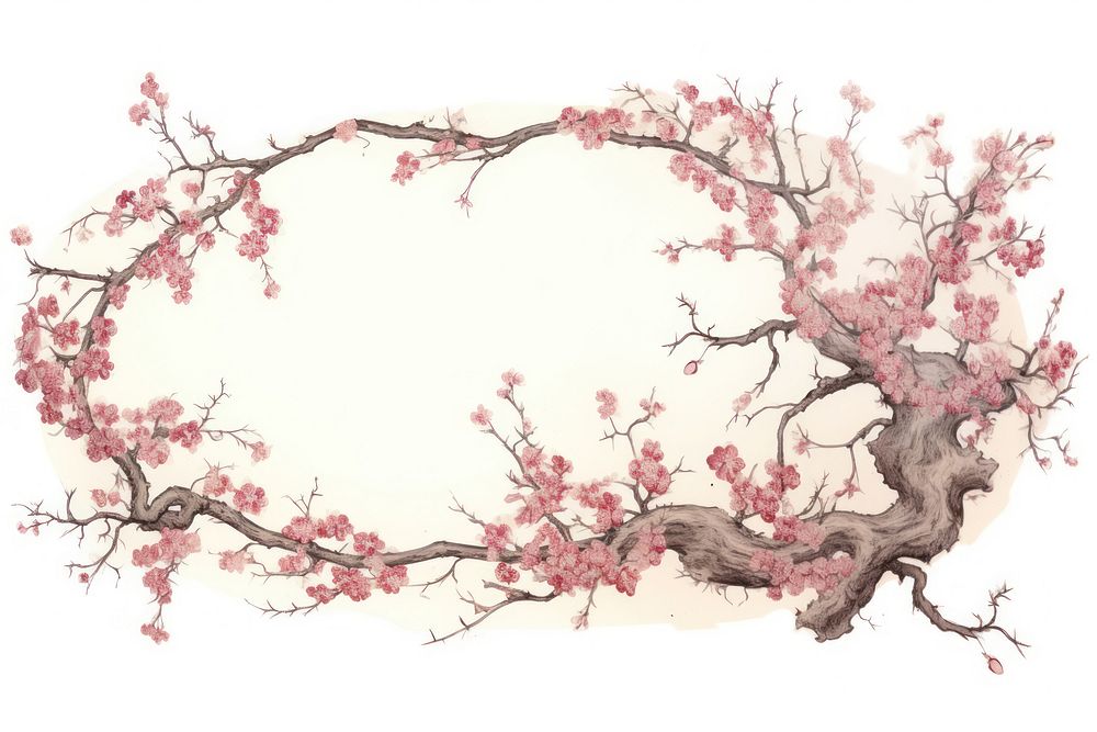 Vintage frame of cherry blossom flower plant art.