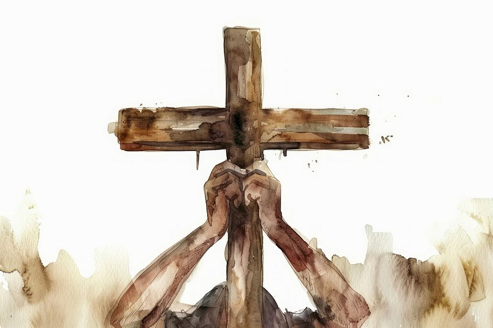 Person holding cross crucifix symbol spirituality.
