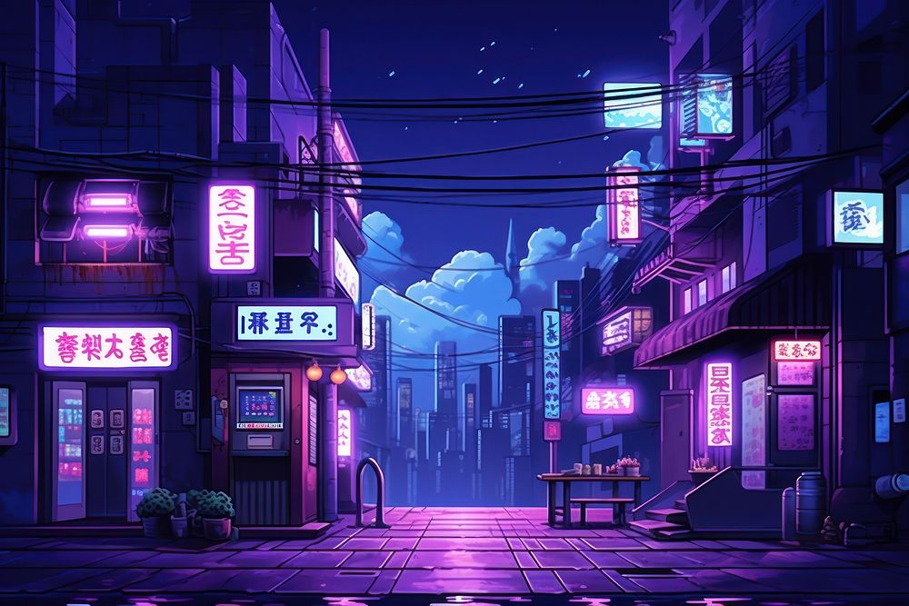 Tokyo lighting street purple.