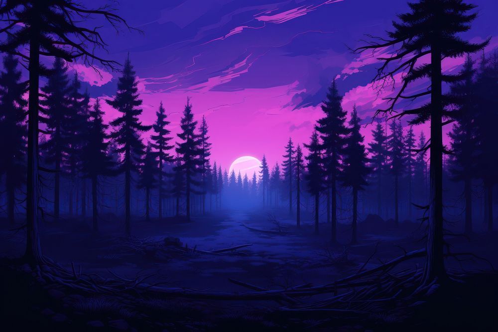 Forest purple landscape outdoors.