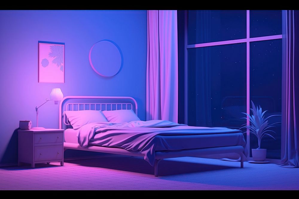 Bedroom furniture lighting purple.