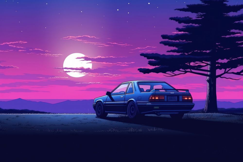 Car vehicle purple night.