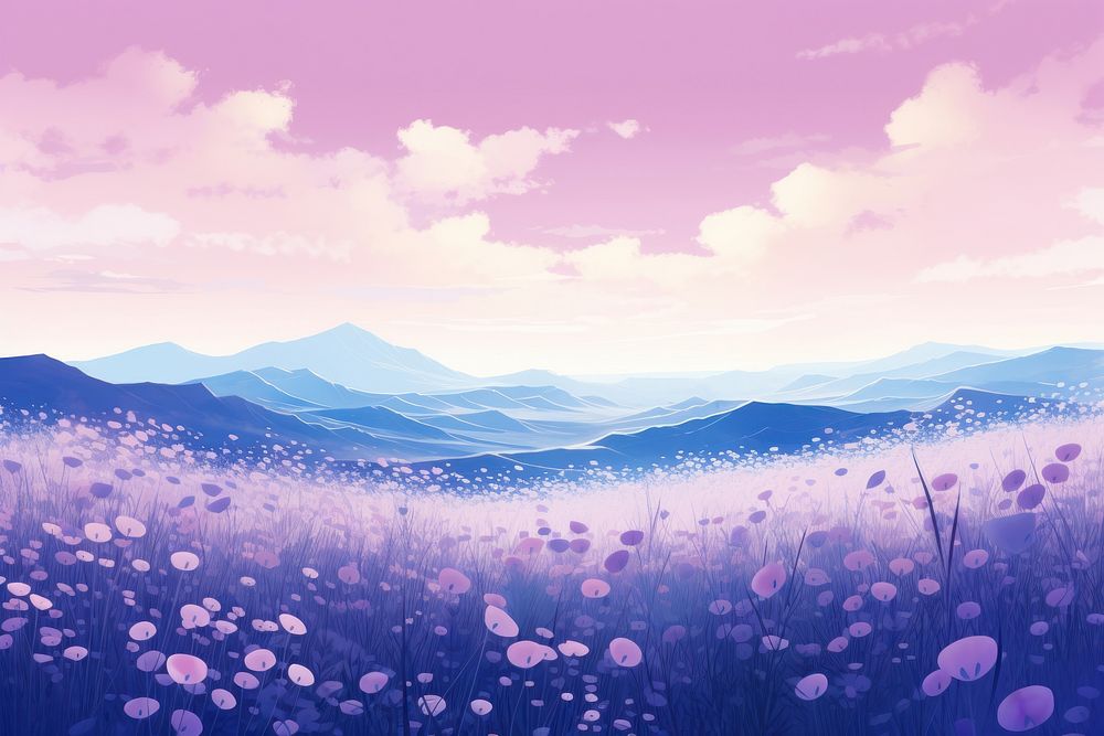 Flower field purple backgrounds landscape.