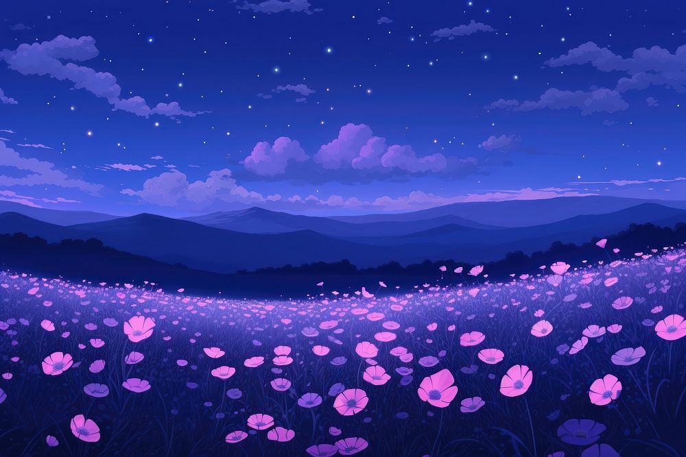 Flower field purple landscape outdoors.