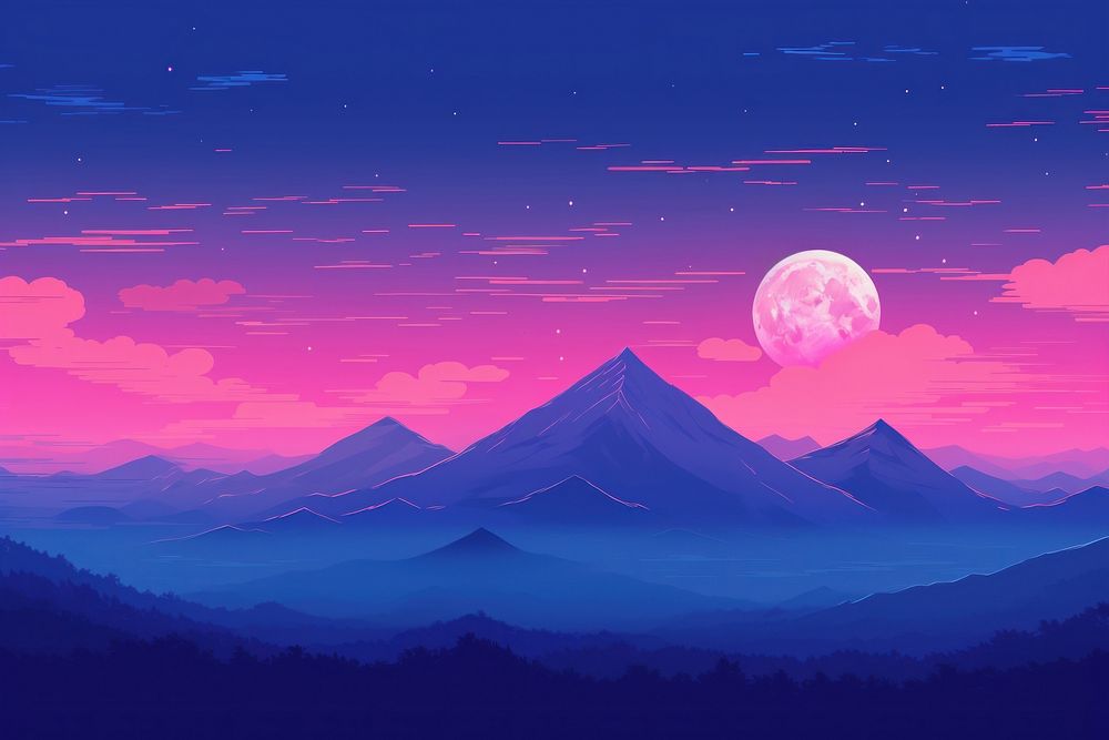 A minimal and less detail illustration of japan purple landscape astronomy.