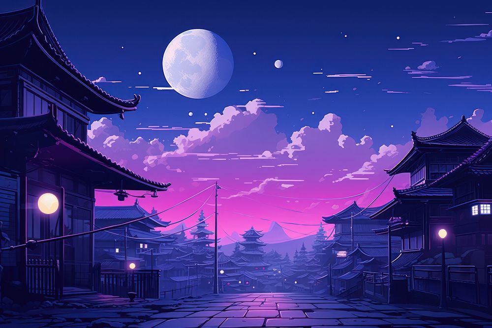 A minimal and less detail illustration of japan purple outdoors night.