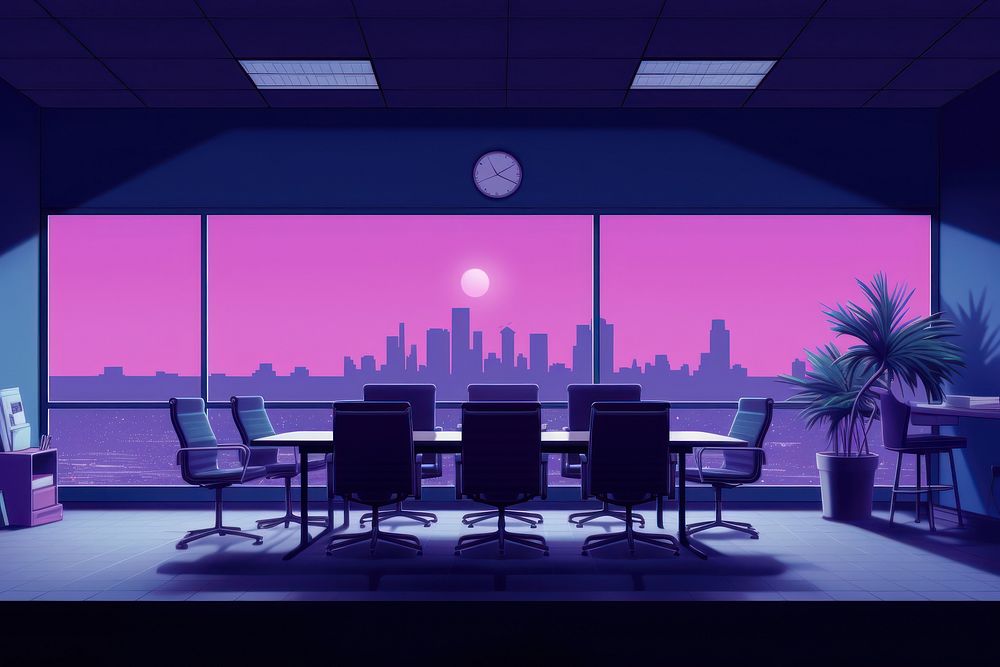 Office meeting room furniture purple table.