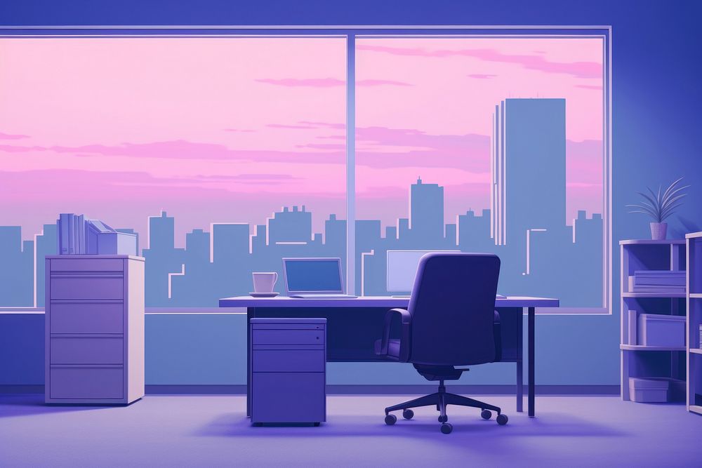 Office furniture computer purple.