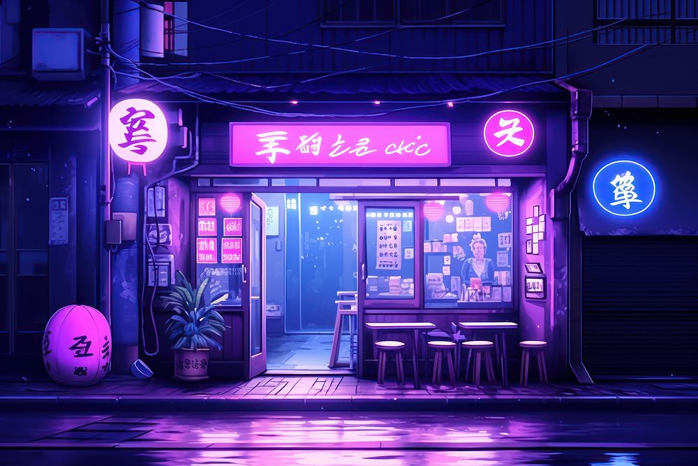 Osaka purple nightlife lighting.