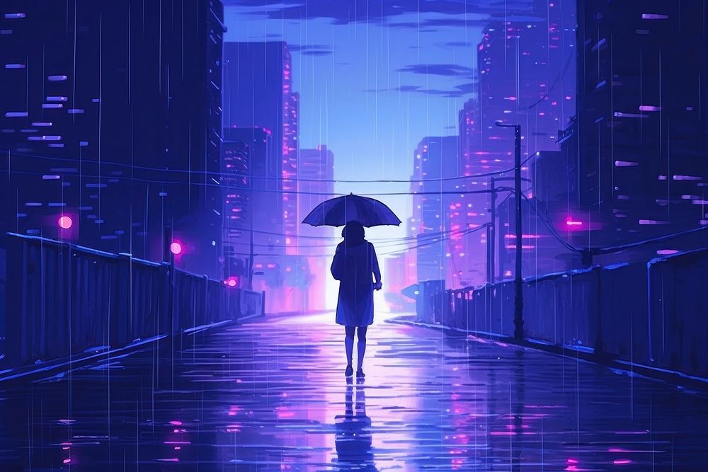 Rain purple light city.