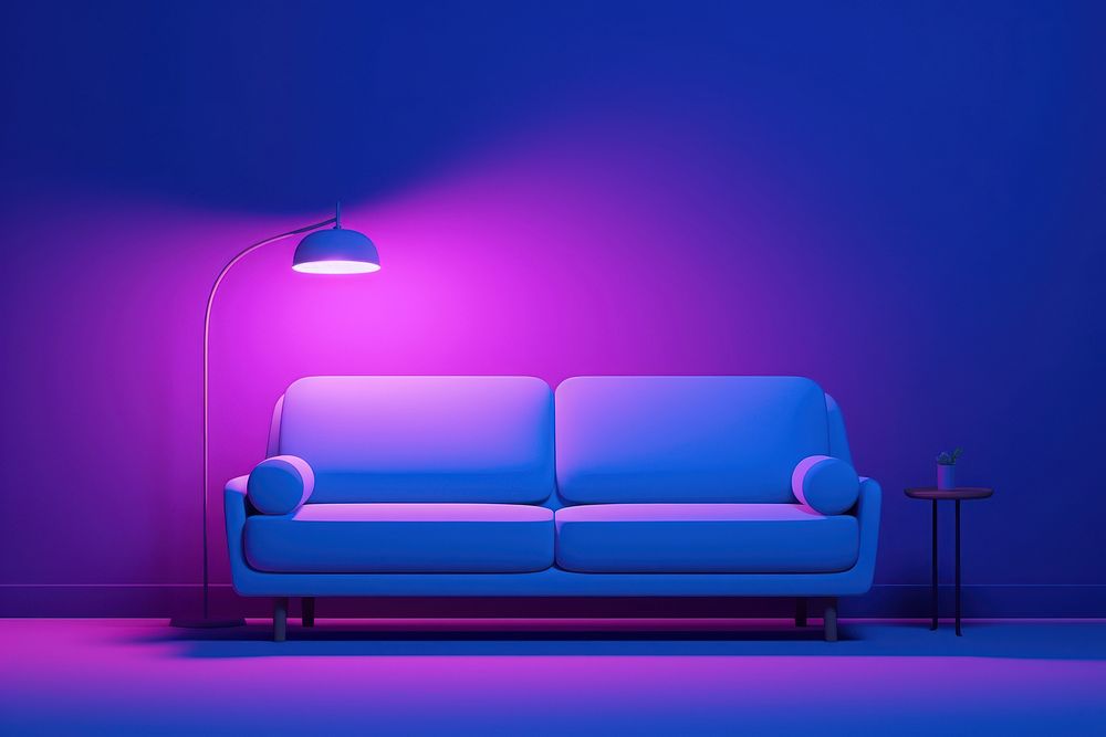 Sofa furniture lighting purple.