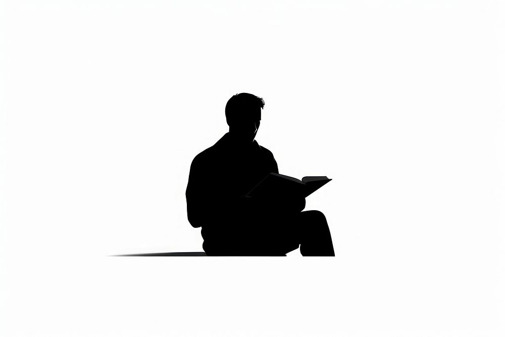Book silhouette clip art sitting adult white background.