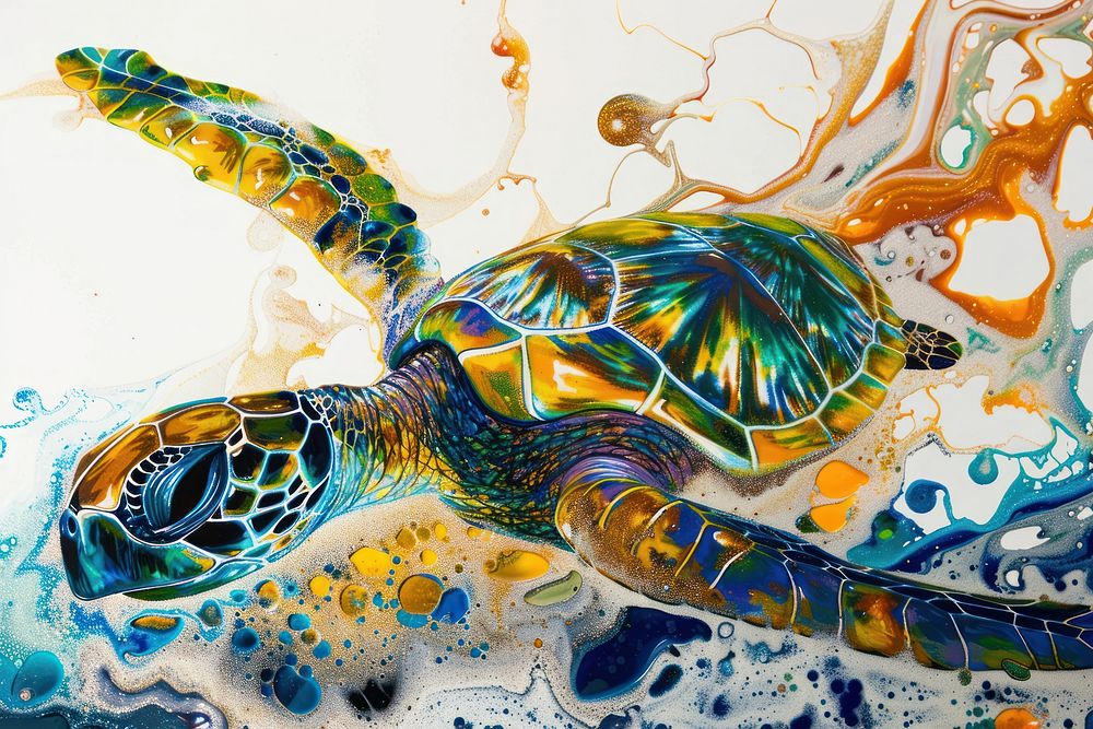 Acrylic pouring paint on turtle reptile animal backgrounds.