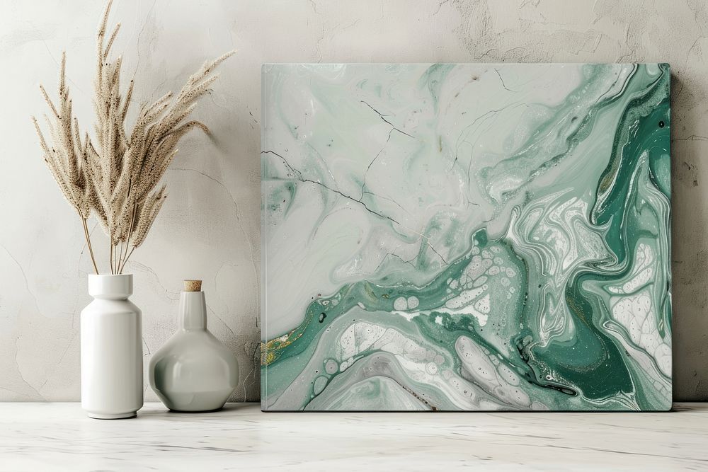 Dove marble acrylic pour abstract painting canvas.