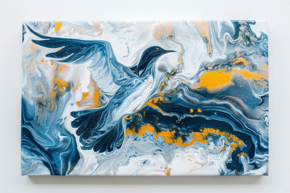 Dove marble acrylic pour abstract painting canvas.