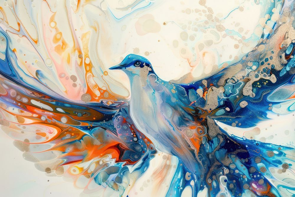 Dove acrylic pour painting abstract animal bird.