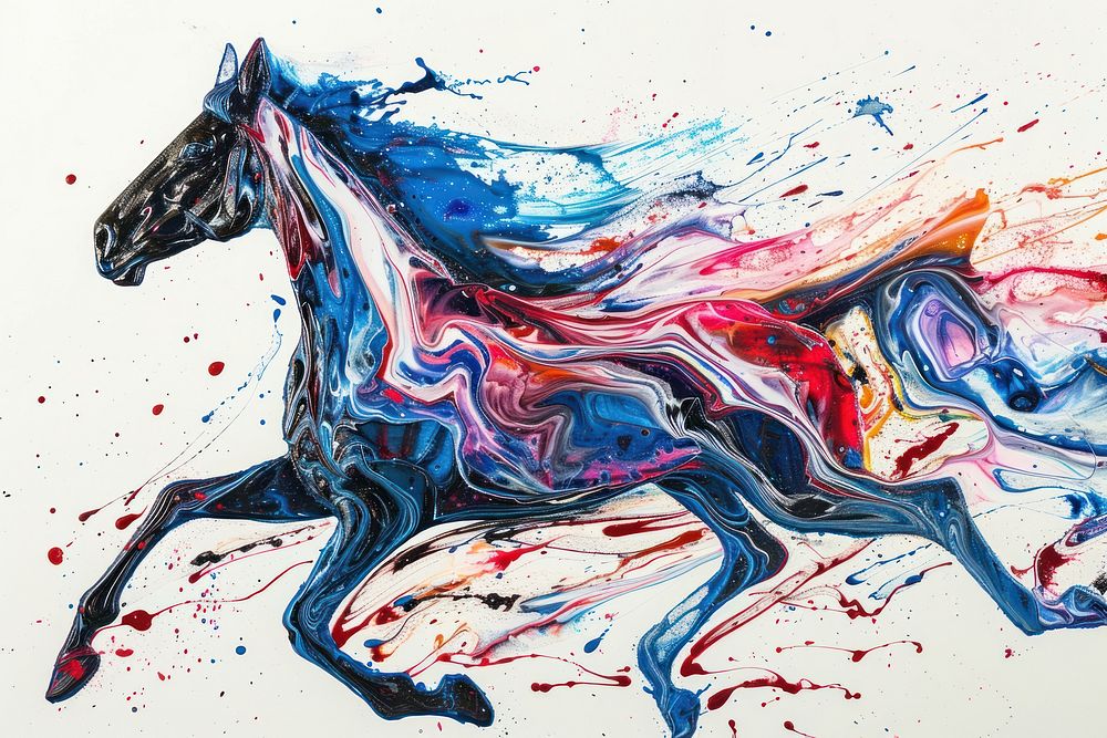 Horse acrylic pour painting abstract animal mammal.