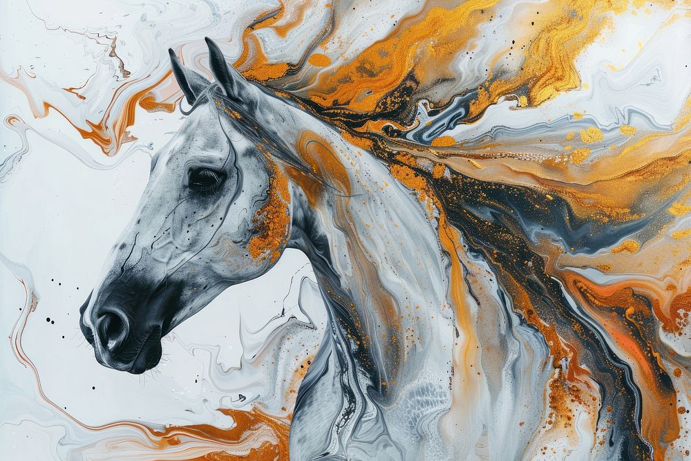 Horse marble acrylic pour abstract painting animal.