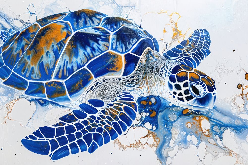 Sea turtle acrylic pour painting reptile animal creativity.