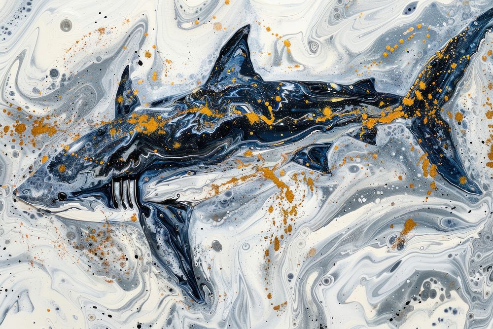 Shark acrylic pour painting animal fish backgrounds.