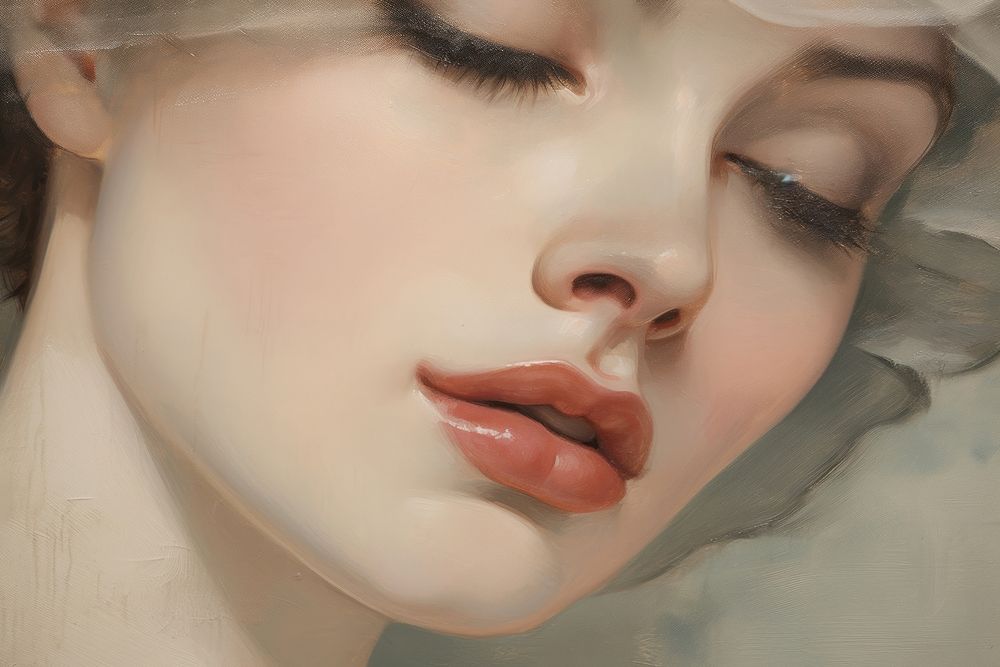 Close up on pale cosmetic painting portrait art.