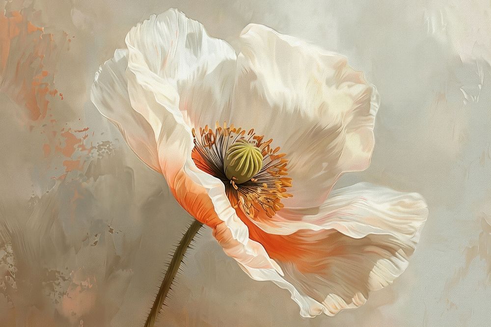 Close up on pale poppy painting flower plant.