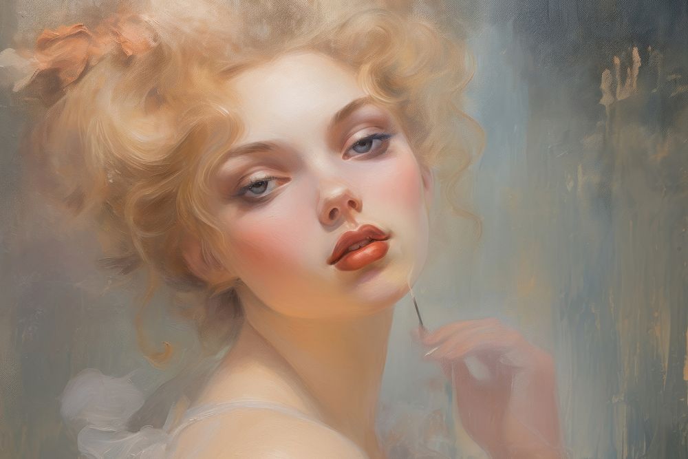 Close up on pale cosmetic painting portrait contemplation.