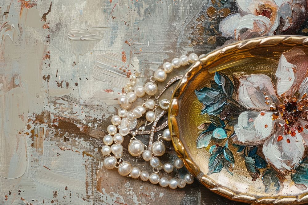 Close up on pale jewellery backgrounds painting jewelry.