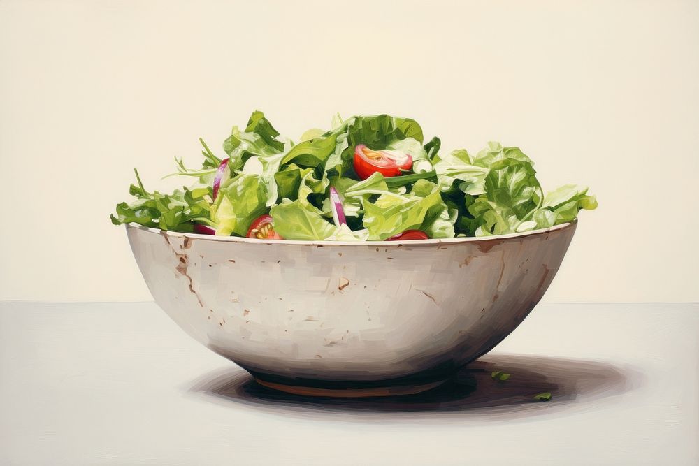 Close up on pale bowl of salad vegetable lettuce plant.