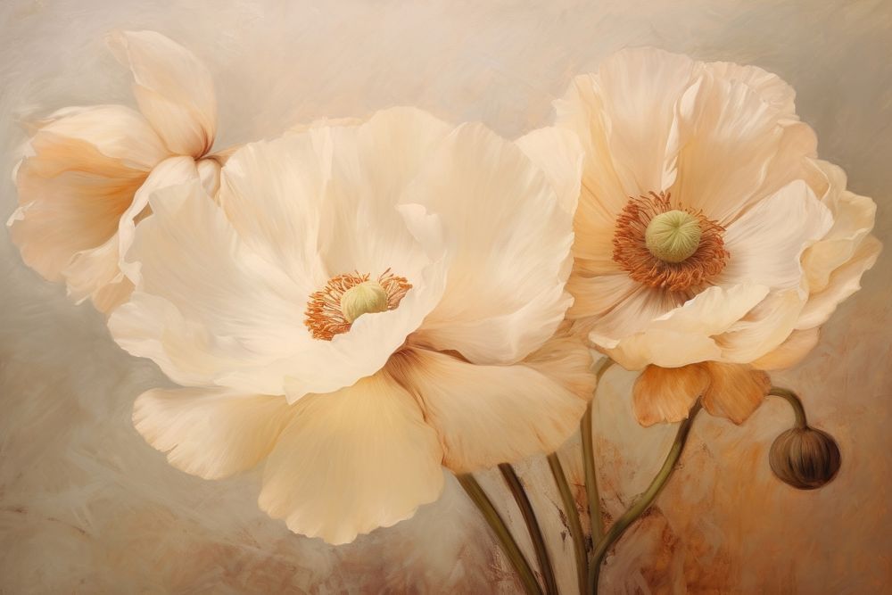 Close up on pale poppy painting blossom flower.