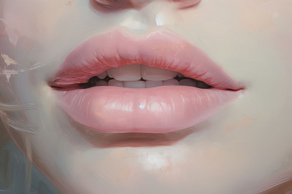 Close up on pale lipstick headshot portrait drawing.