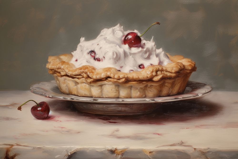Close up on pale pie painting dessert cream.