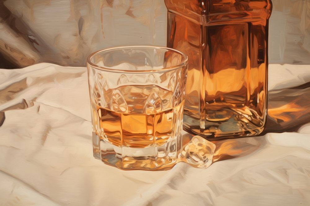 Whiskey bottle whisky glass.