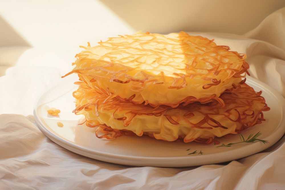 Close up on pale hash browns dessert food cake.