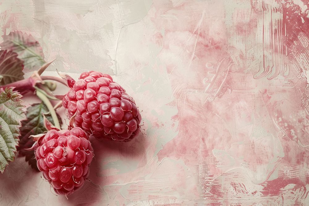 Close up on pale raspberry backgrounds fruit plant.