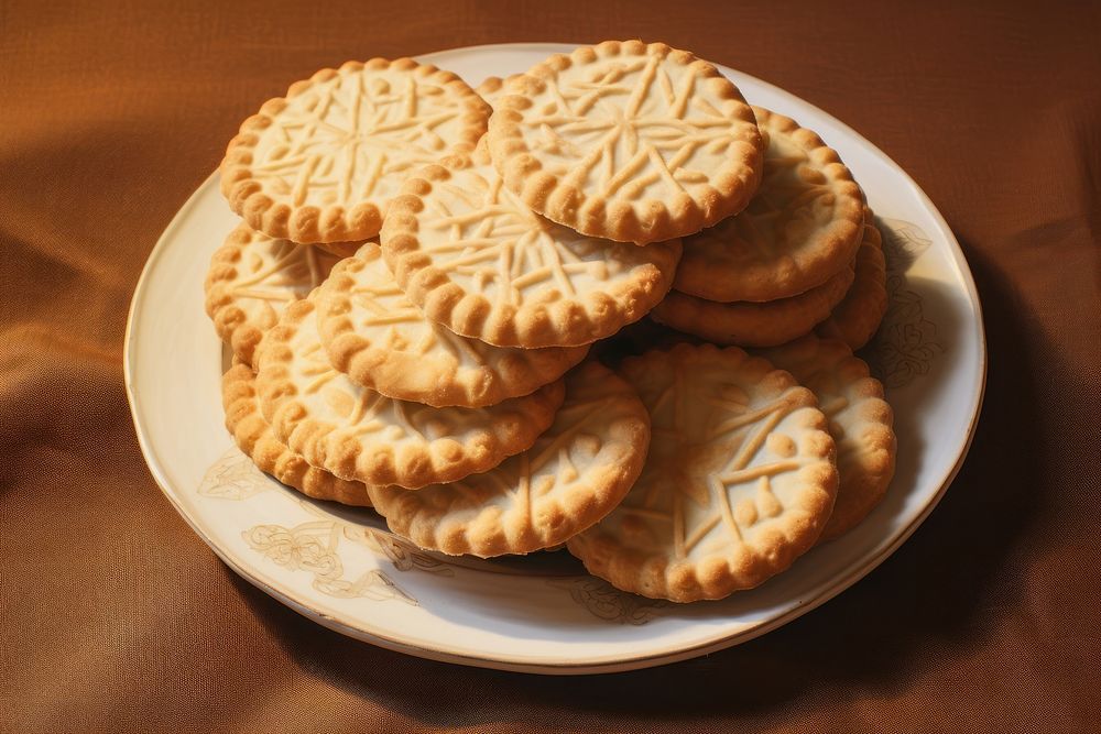 Close up on pale cookies biscuit plate food.