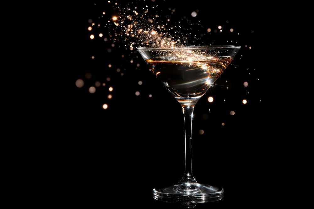Cocktail sparkle light glitter martini glass drink.