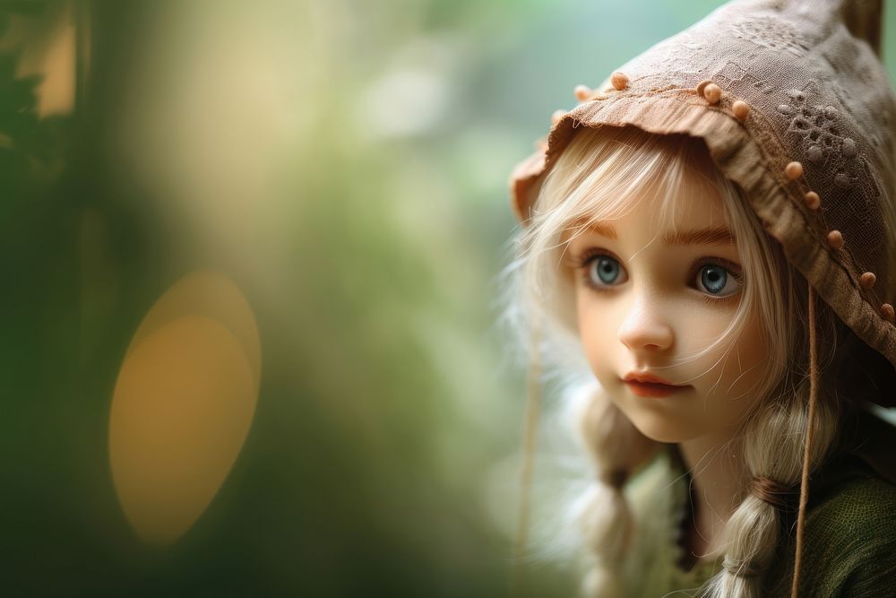 Close up of elf doll toy contemplation.