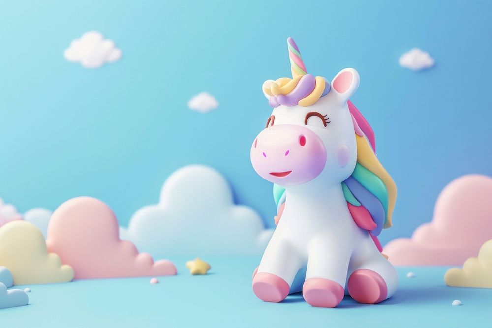 Cute mini unicorn background cartoon toy representation.