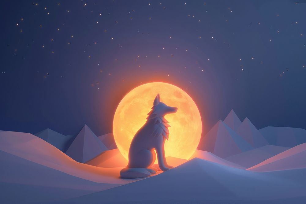 Cute moon and wolf background cartoon nature mammal.