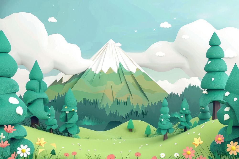 Cute mountain and forest background landscape outdoors cartoon.