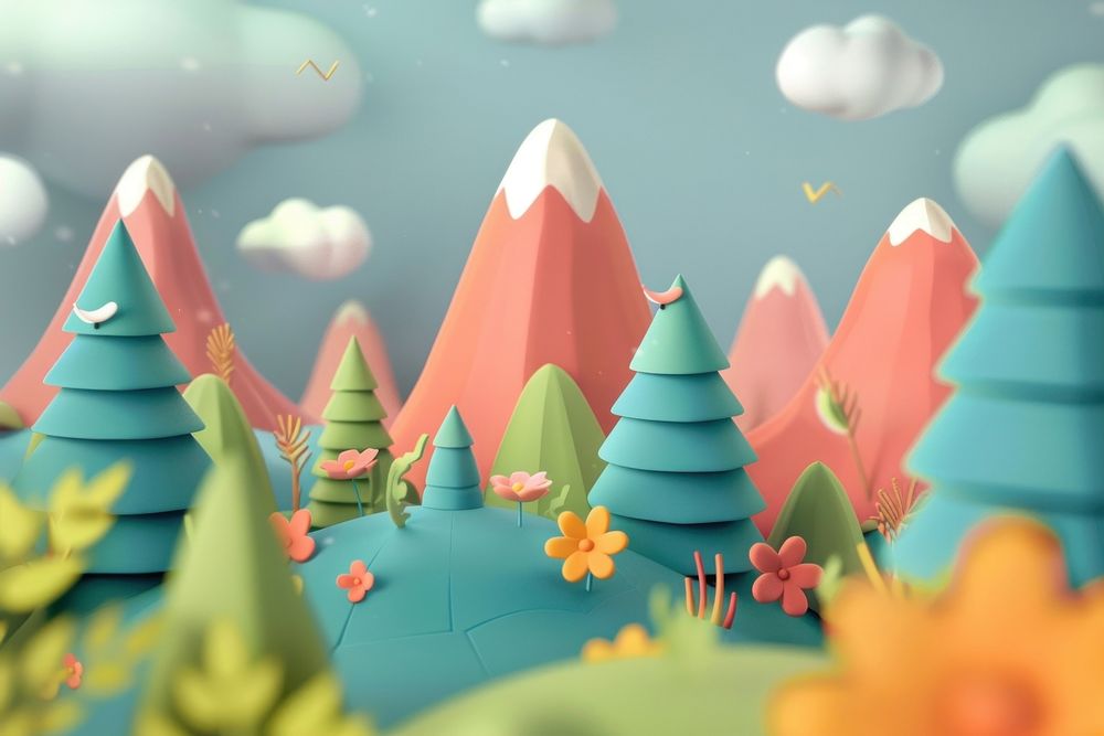 Cute mountain and forest background outdoors cartoon confectionery.